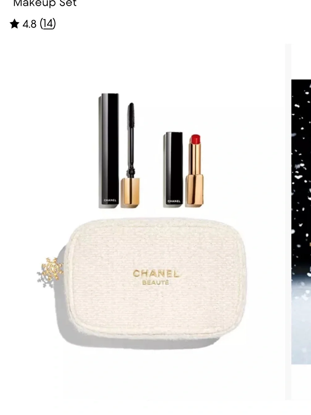 CHANEL Black Mascara & Red Lipstick Set with Cream Pouch